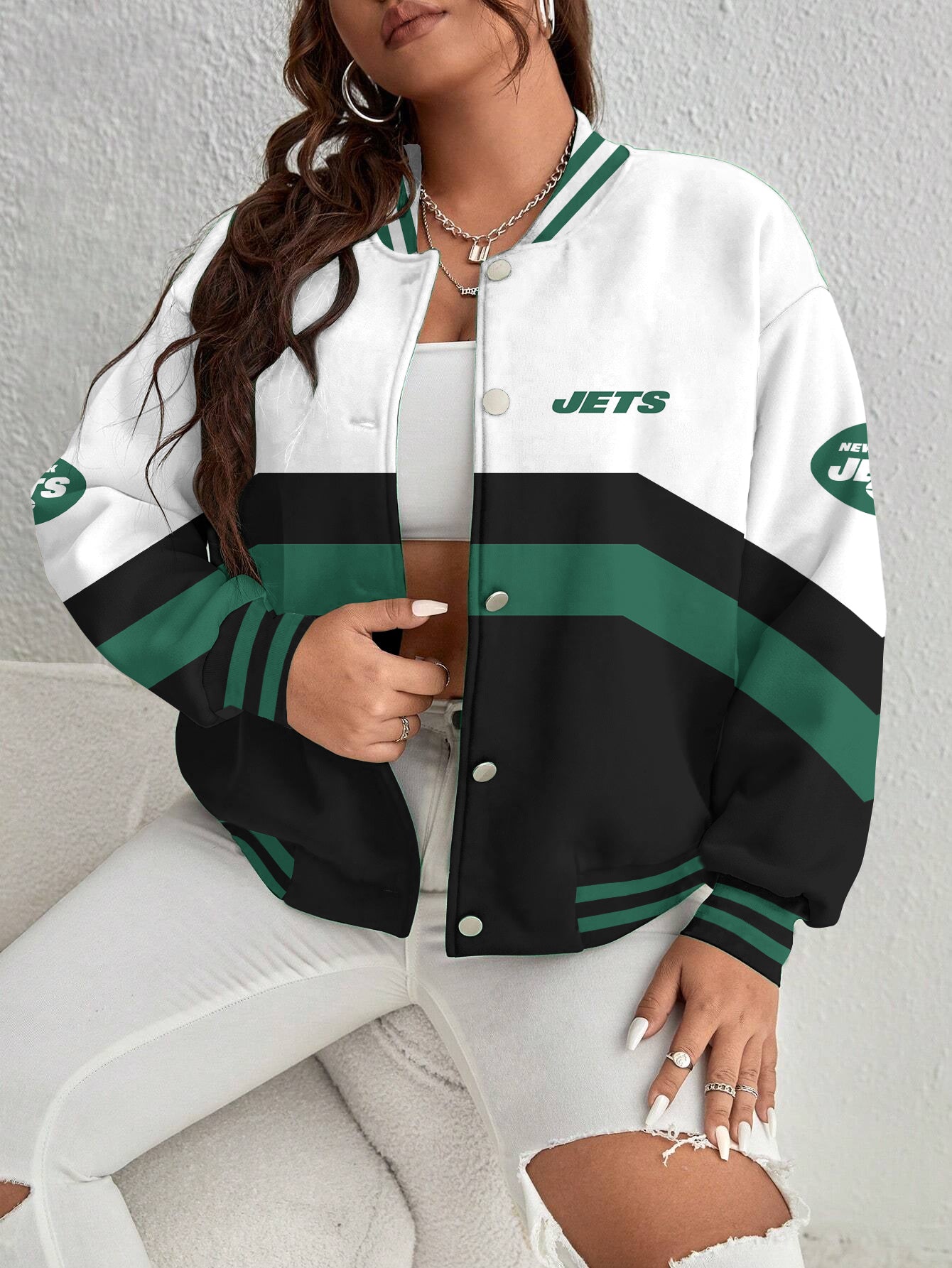 New York Jets Women's Long Pass Full- Snap Casual Jacket