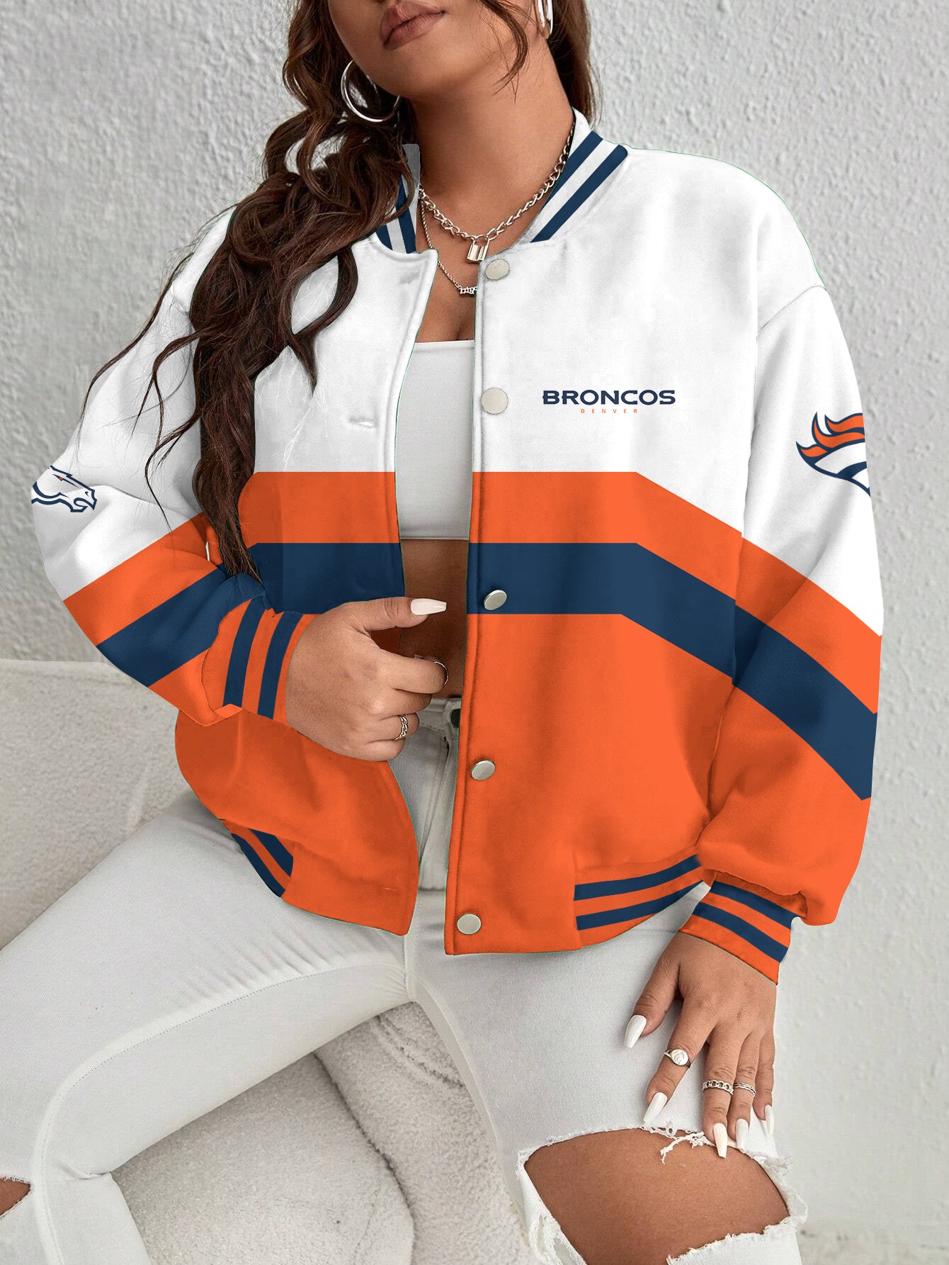 Denver Broncos Women's Long Pass Full- Snap Casual Jacket