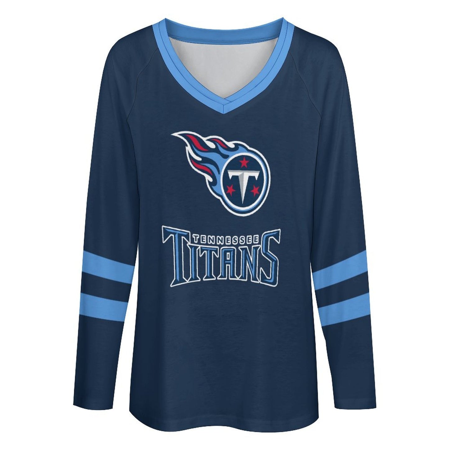 Tennessee Titans Women's V-neck Double-layered Long-sleeved Loose T-shirt