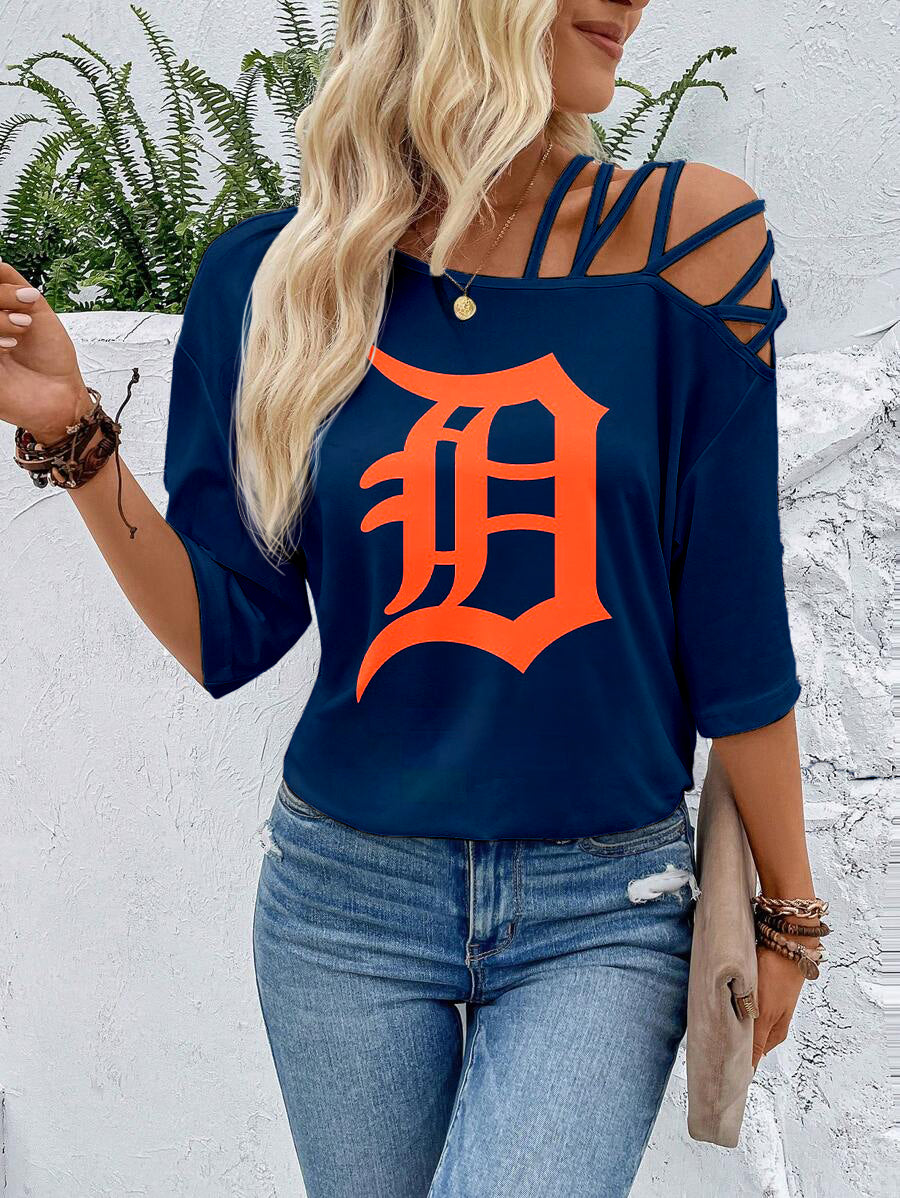 Tigers Criss Cross Asymmetrical Neck Tee