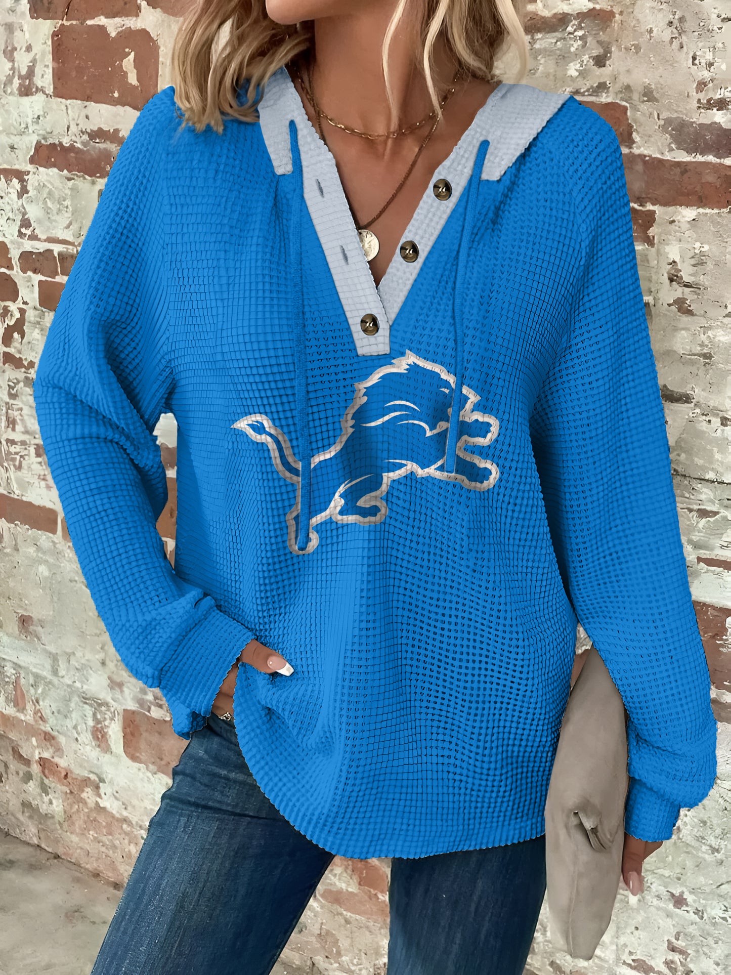 Half Button Raglan Sleeve Drawstring Hoodie