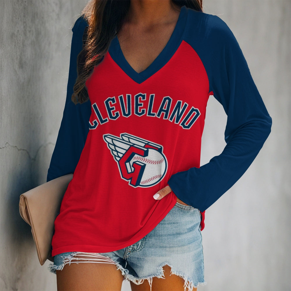 Women's V-neck Double-layered Long-sleeved Loose T-shirt