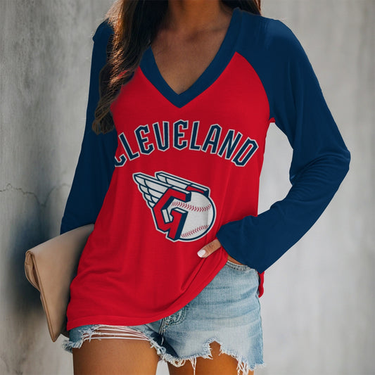 Women's V-neck Double-layered Long-sleeved Loose T-shirt