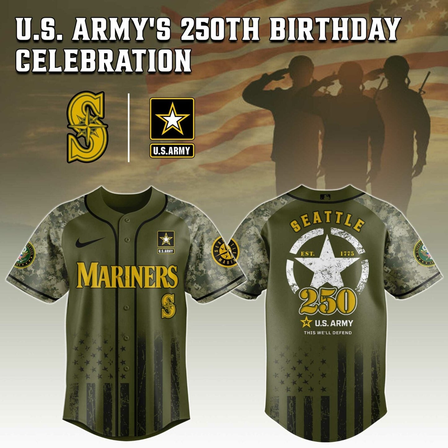 Seattle Mariners MLB x 250 U.S. ARMY Jersey 03