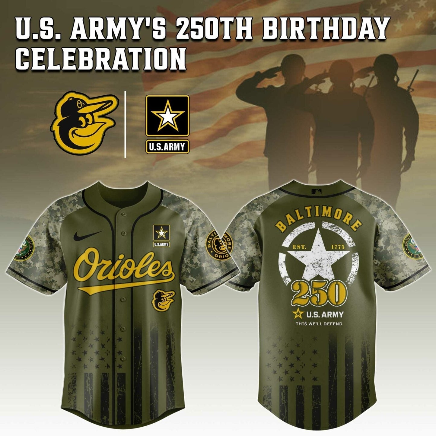 Baltimore Orioles MLB x 250 U.S. ARMY Jersey 03