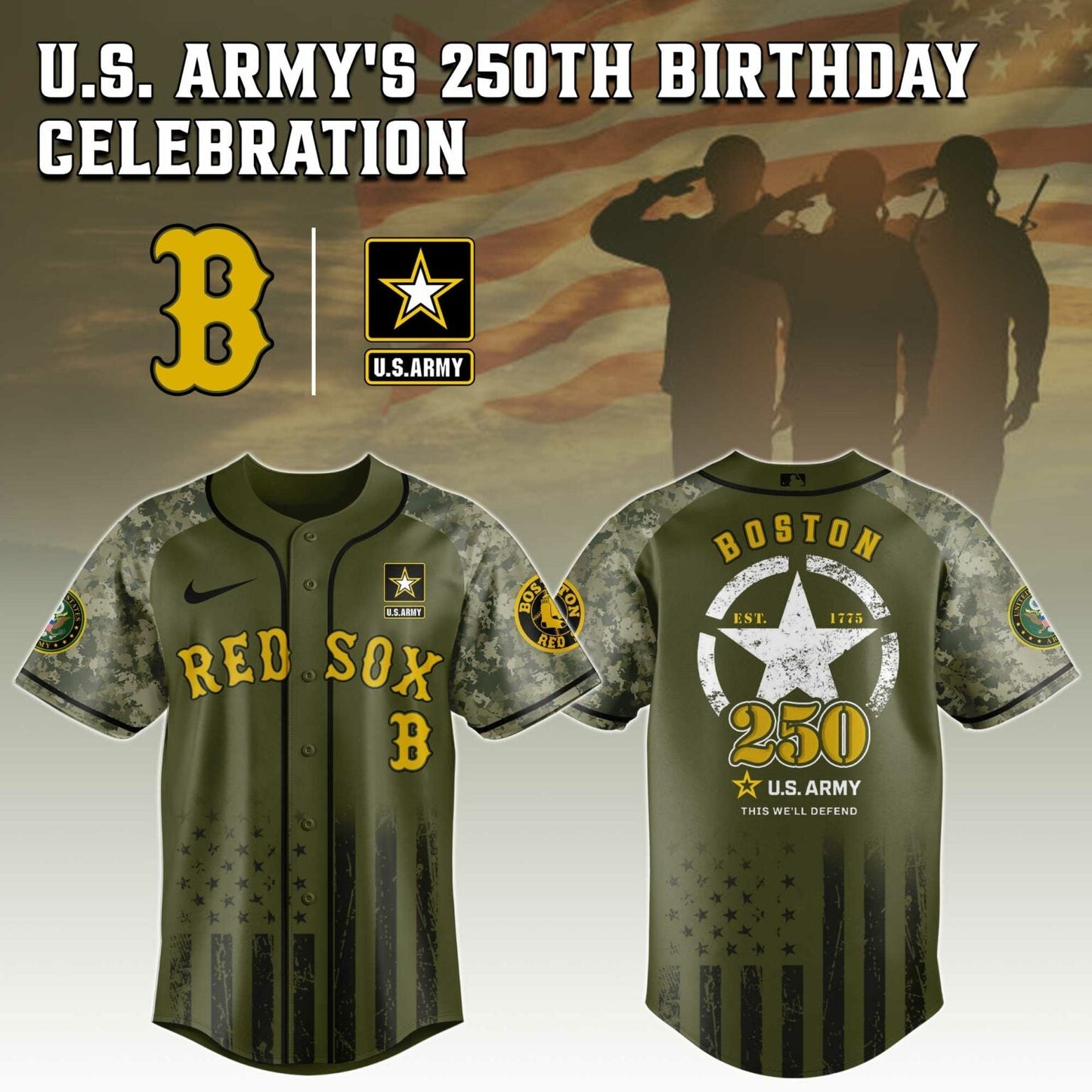 Boston Red Sox MLB x 250 U.S. ARMY Jersey 03