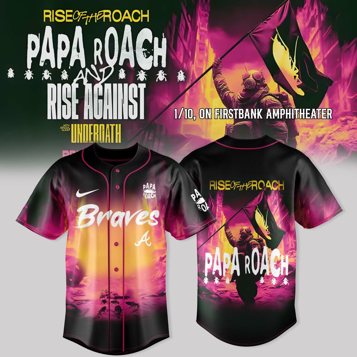 Atlanta Braves X Papa Roach – Rise of the Roach Tour Merch