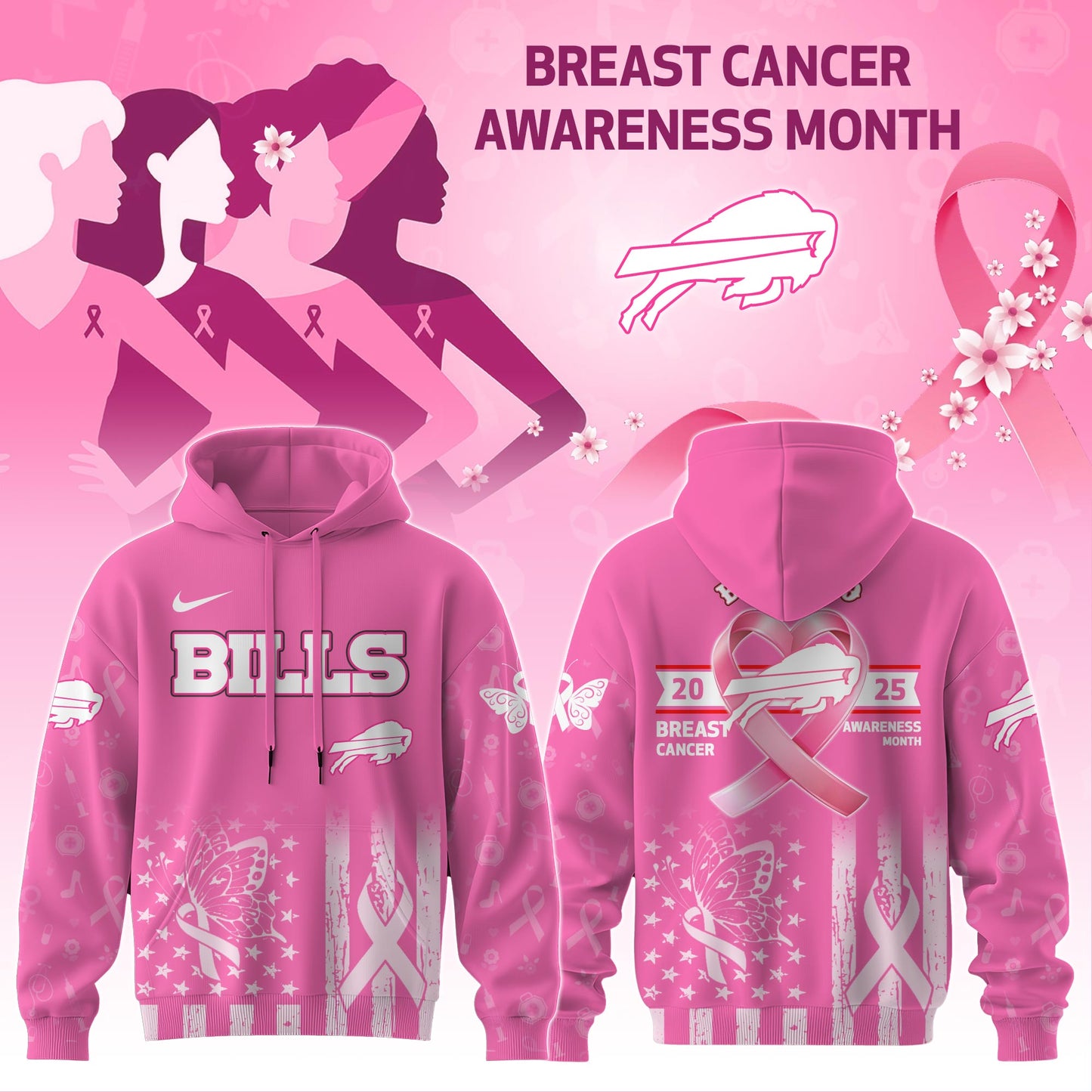 BUF Bills Special Breast Cancer Awareness Month Limited Edition Hoodie 2025