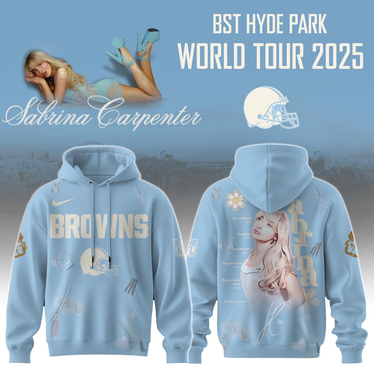 C Browns x Sabrina Carpenter “Short n’ Sweet Tour” Hoodie Editions Limited +Selling Out Fast