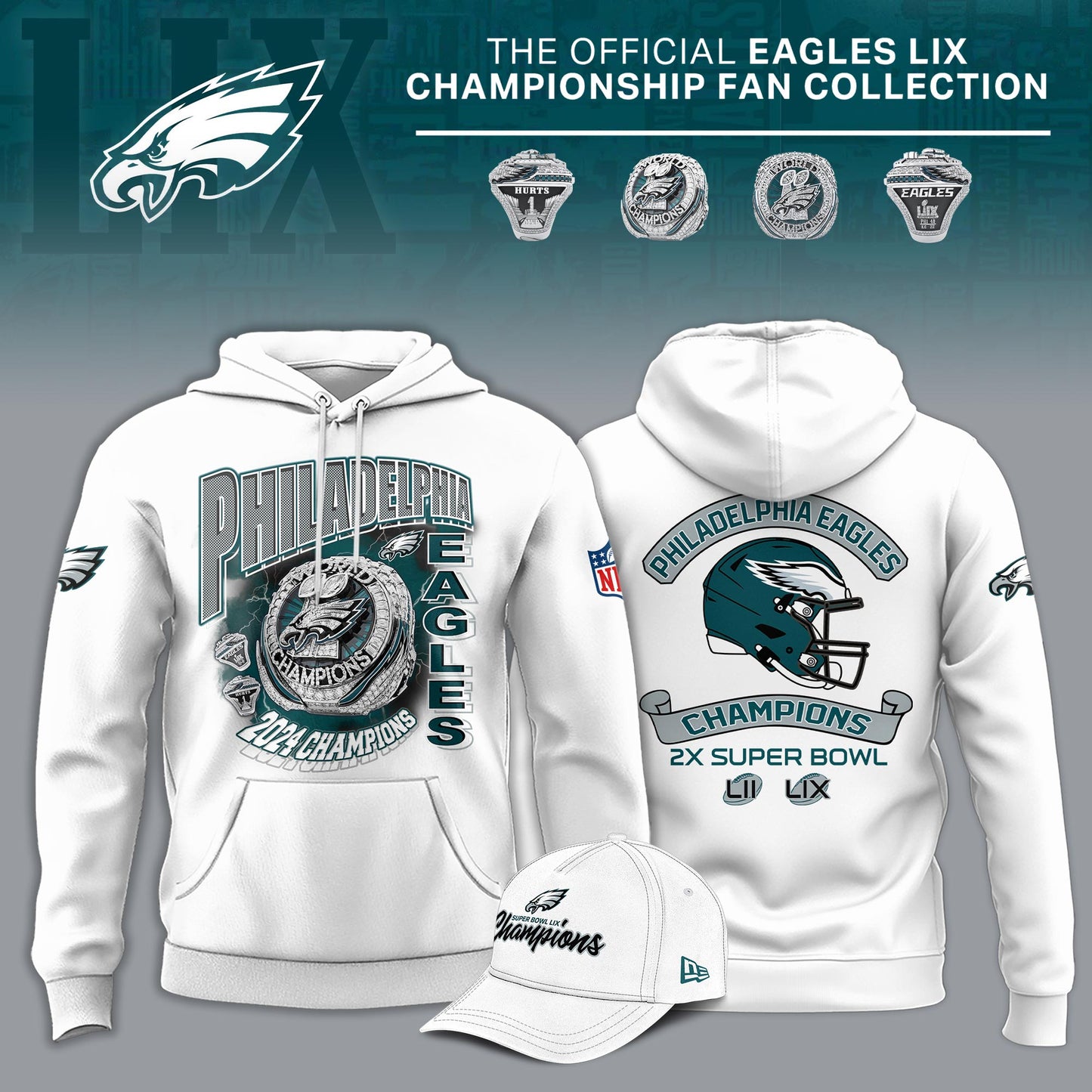 Philadelphia Eagles Super Bowl LIX Champions Ring Hoodie