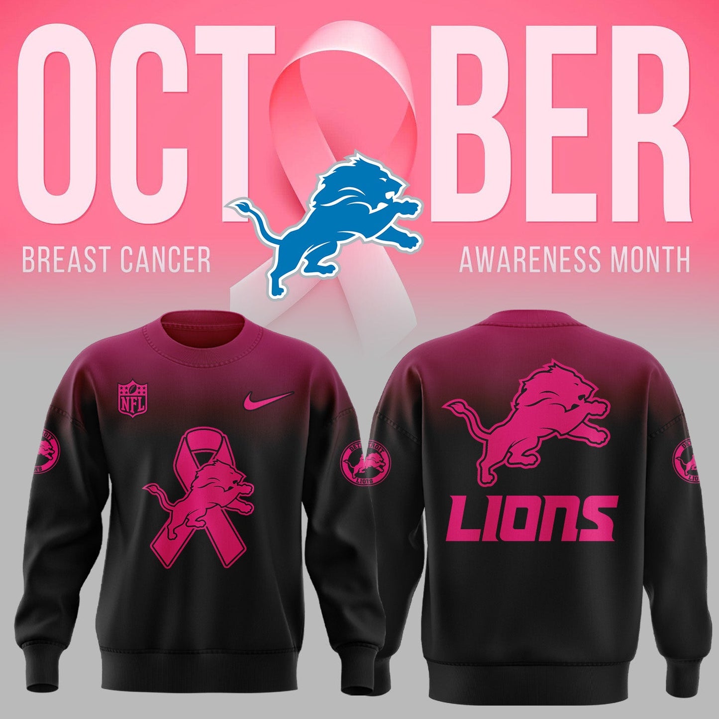 Limited Edition Detroit Lions Football Breast Cancer 2025 Sweatshirt