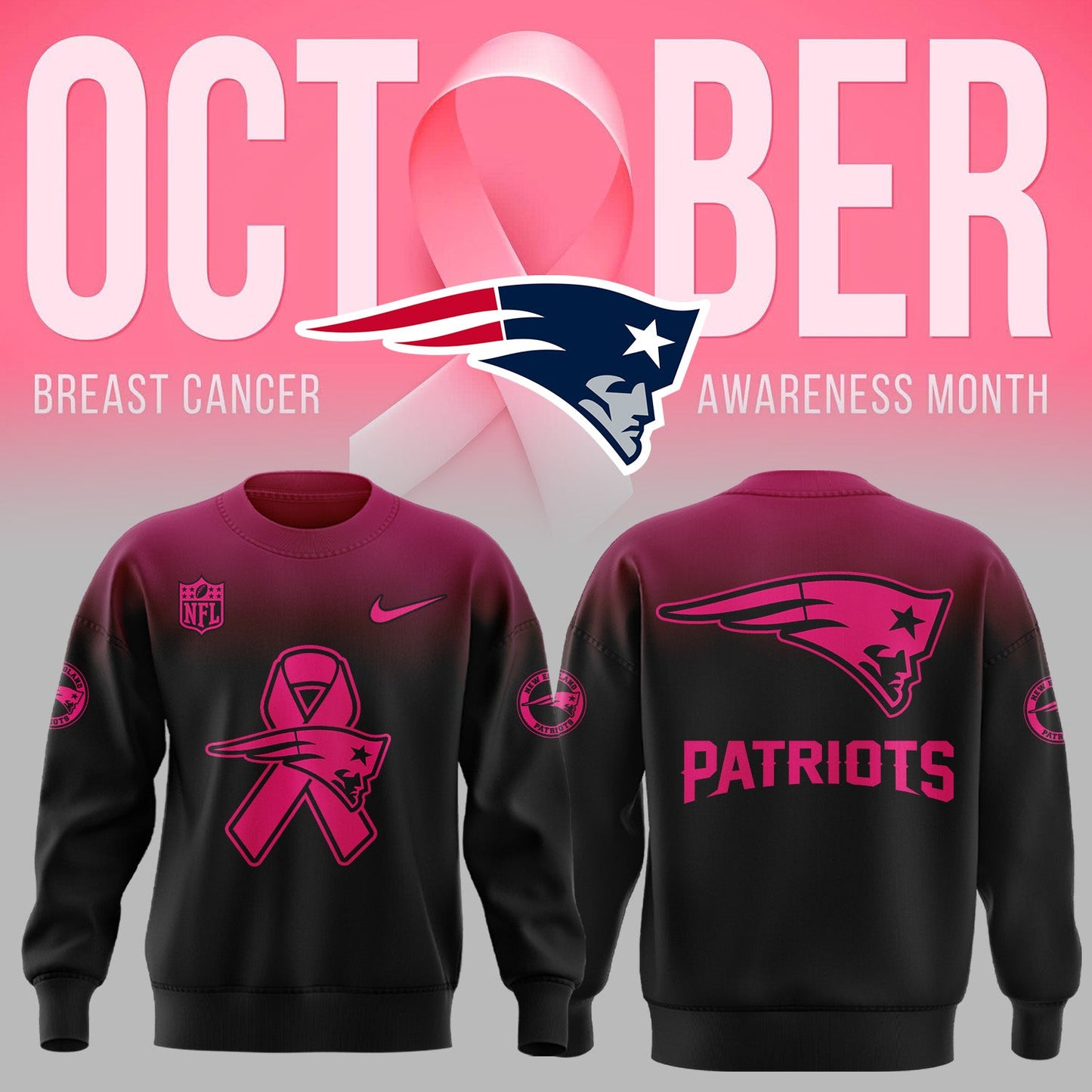 New England Patriots Football Breast Cancer Combo Sweatshirt