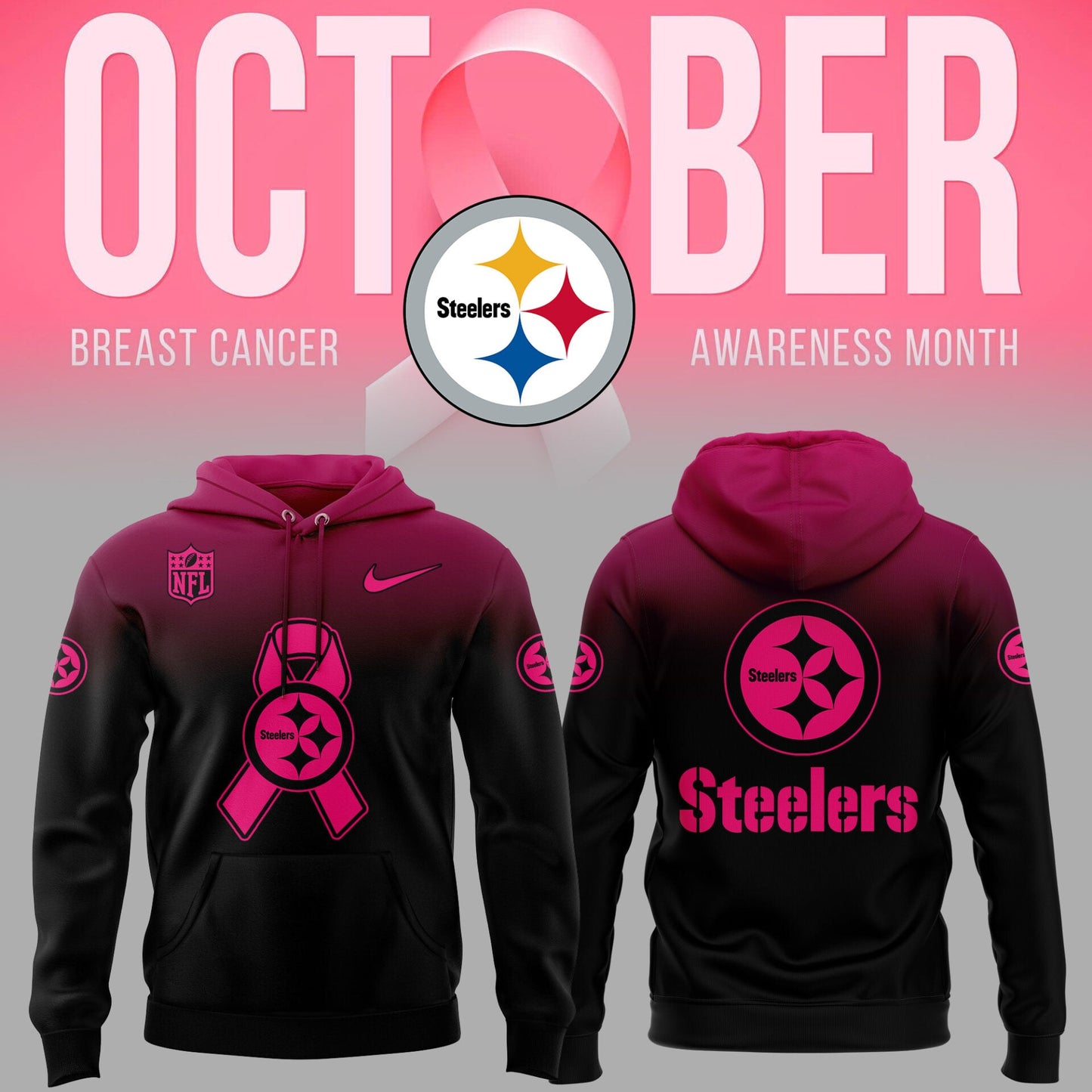 Pittsburgh Steelers 2025 Football Breast Cancer Hoodie