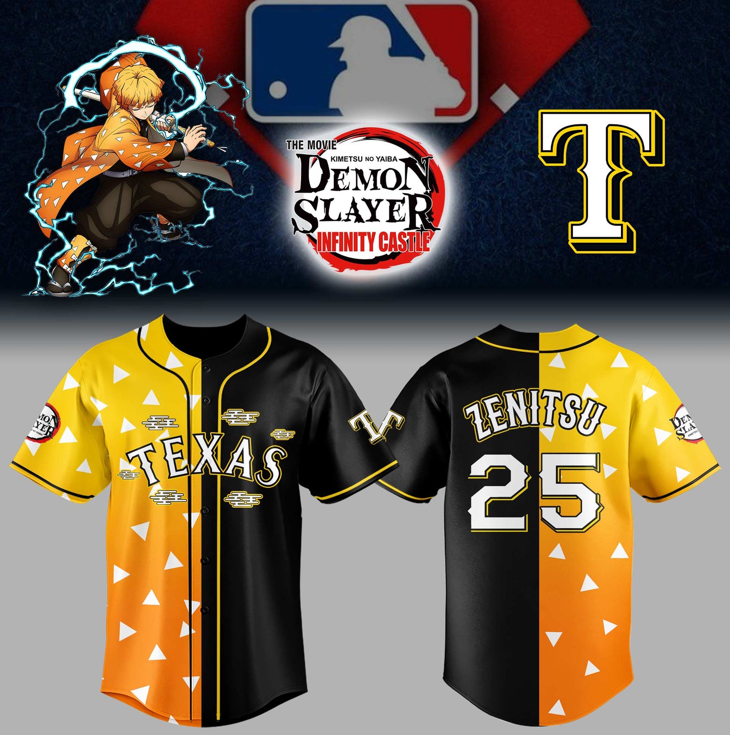 Texas Rangers _ Demon Slayer Limited Edition Zenitsu Jersey