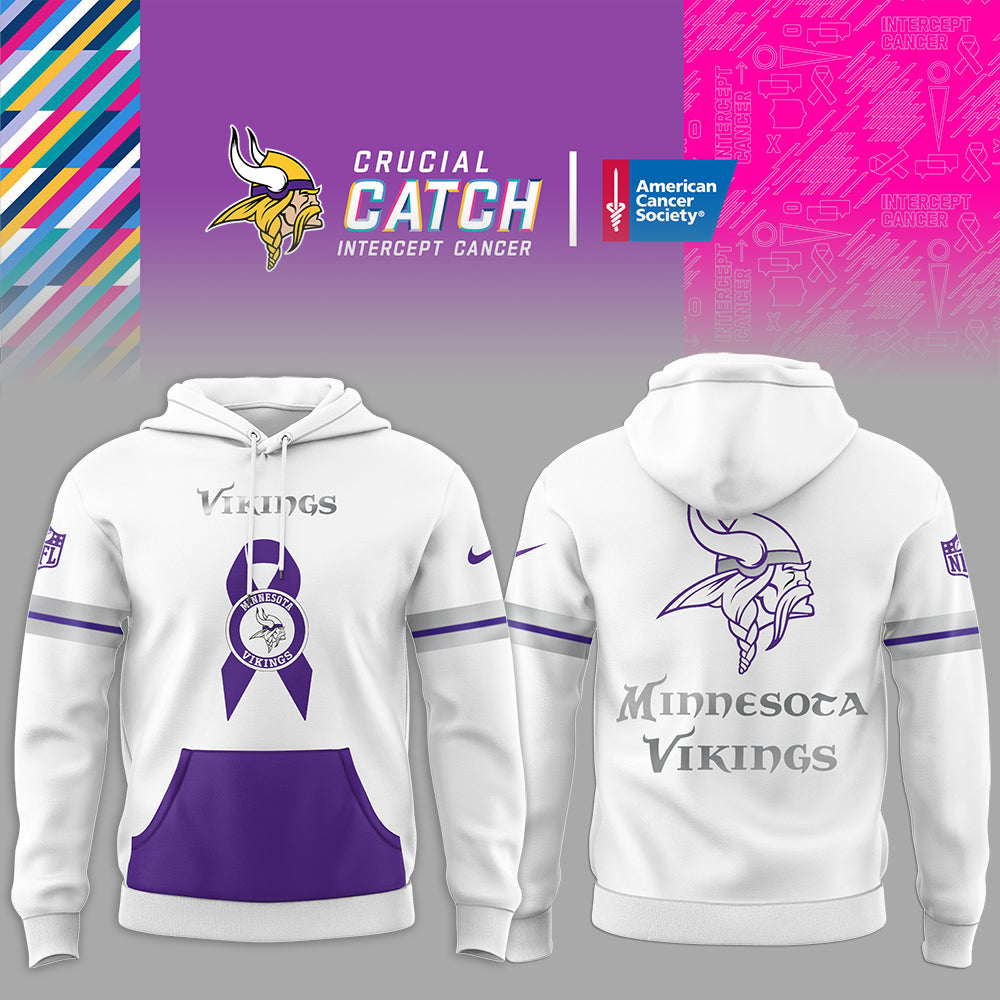 Minnesota Vikings Limited Intercept Cancer 2024 White Hoodie-PU101524370
