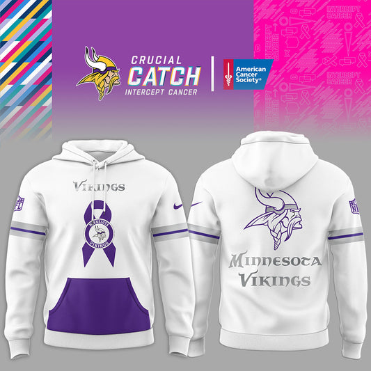 Minnesota Vikings Limited Intercept Cancer 2024 White Hoodie-PU101524370