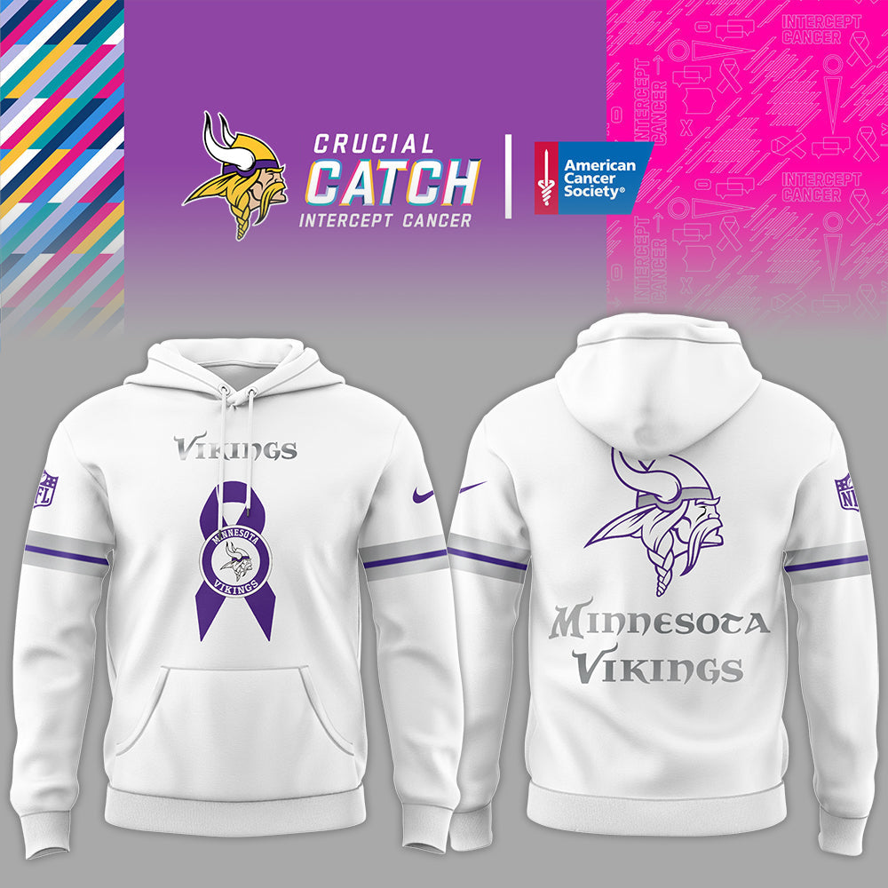 Minnesota Vikings Limited Intercept Cancer 2024 White Hoodie-PU101524371