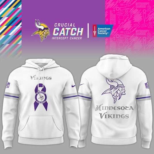 Minnesota Vikings Limited Intercept Cancer 2024 White Hoodie-PU101524371
