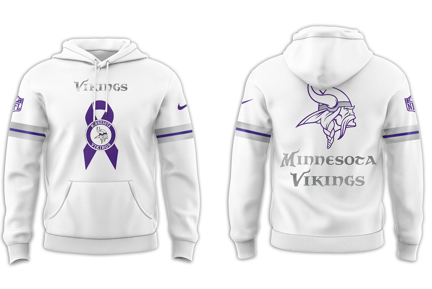 Minnesota Vikings Limited Intercept Cancer 2024 White Hoodie-PU101524371