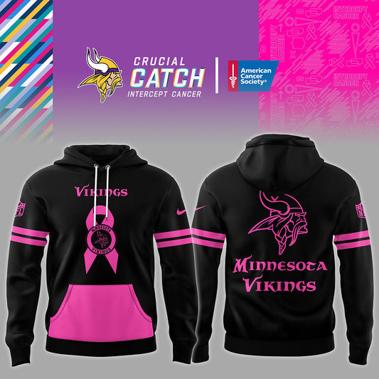 Minnesota Vikings Limited Intercept Cancer 2024 Black Hoodie-PU101524372