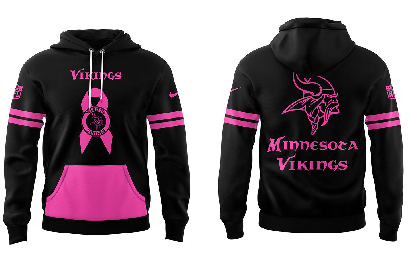 Minnesota Vikings Limited Intercept Cancer 2024 Black Hoodie-PU101524372