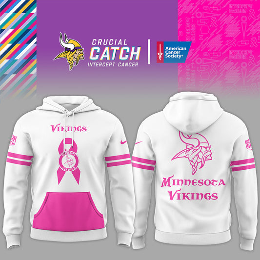 Minnesota Vikings Limited Intercept Cancer 2024 White Hoodie-PU101524373