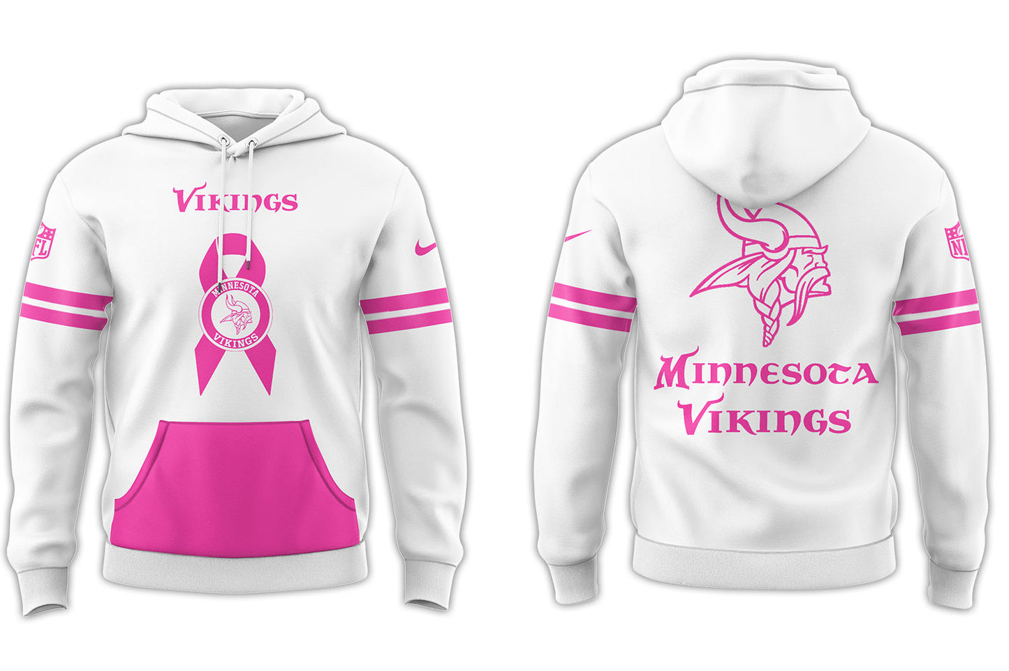 Minnesota Vikings Limited Intercept Cancer 2024 White Hoodie-PU101524373