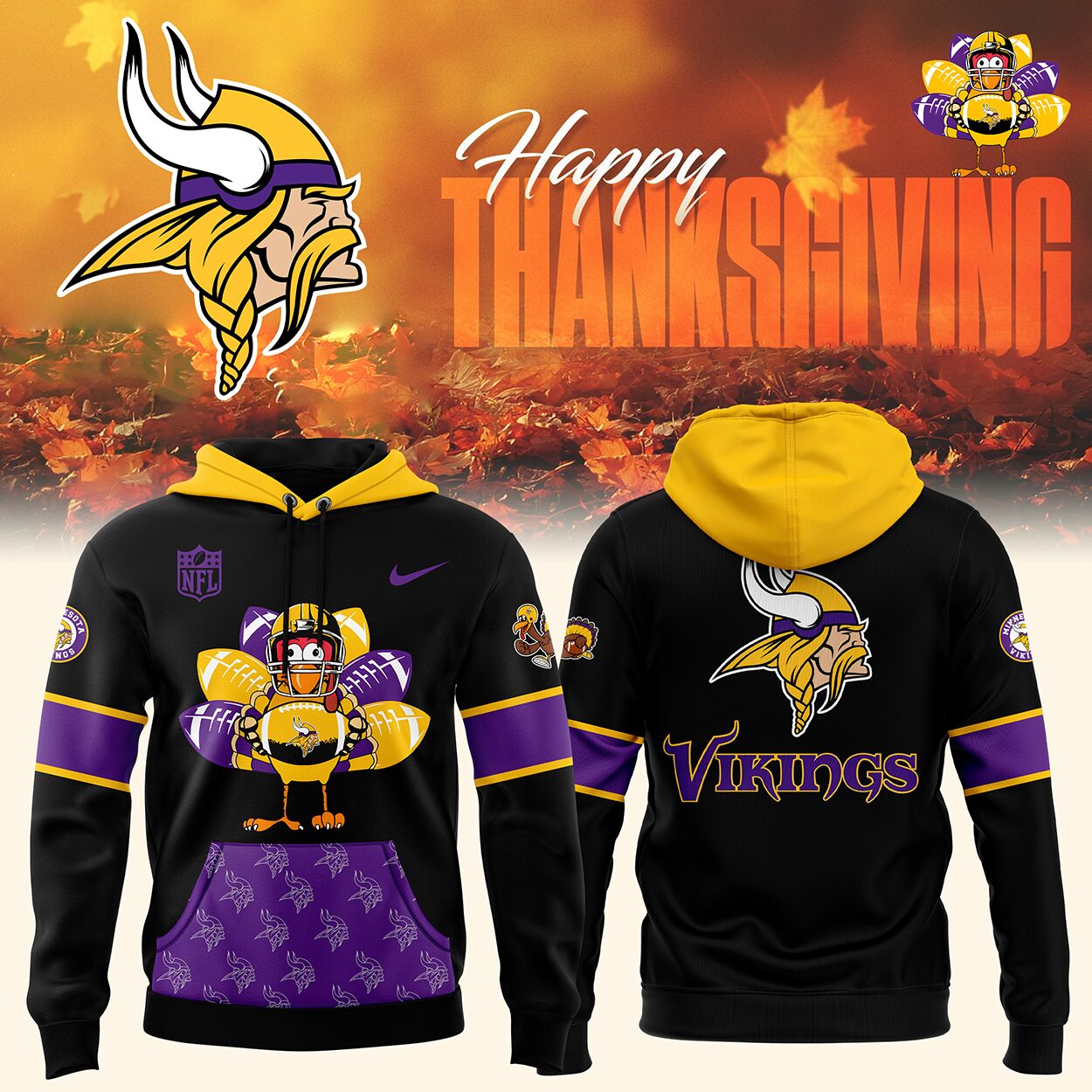 Minnesota Vikings 2024 Thanksgiving Premium Limited Hoodie-PU1117241015