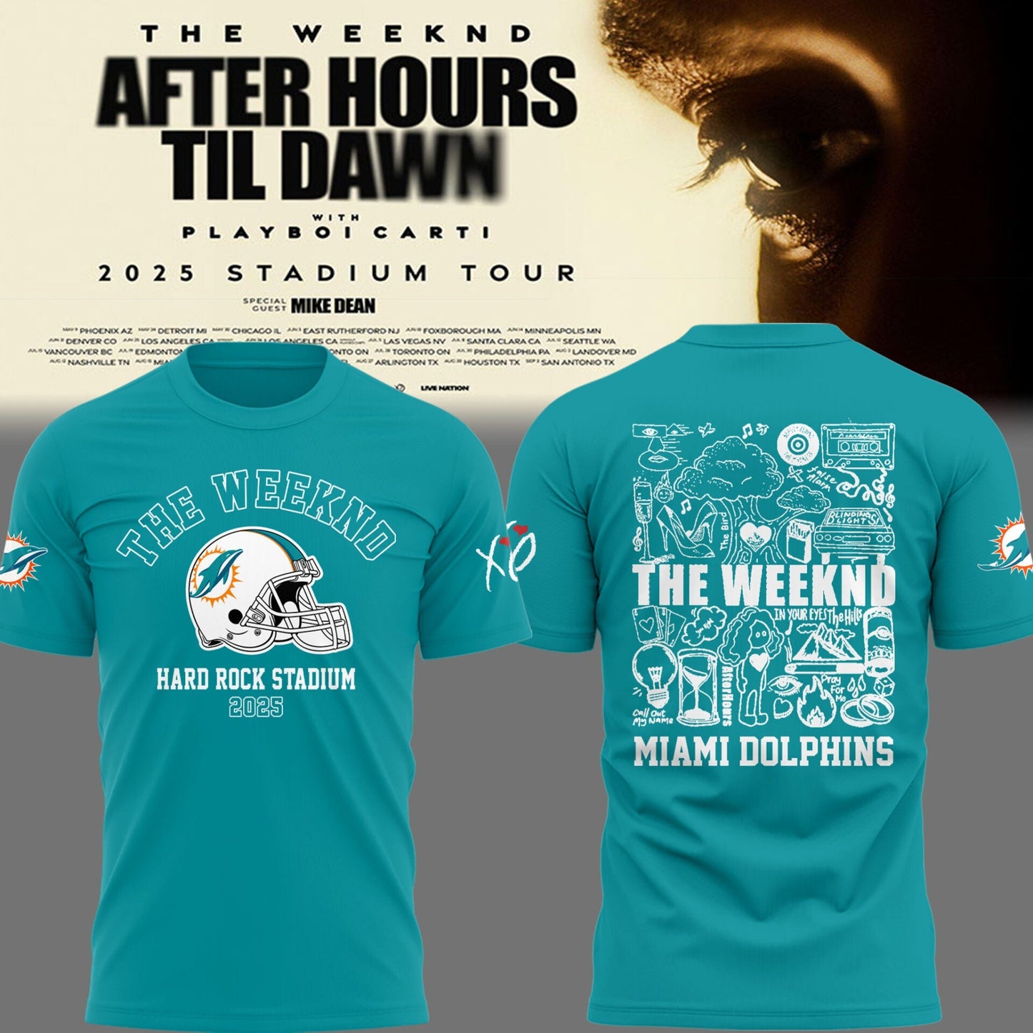 Limited Edition Dolphins Football ‘After Hours til Dawn Tour’ X TShirt