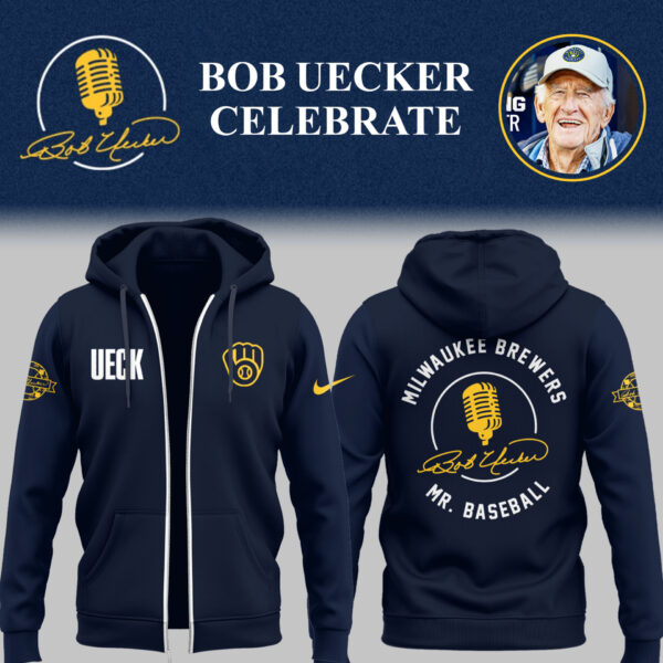 Limited Edition Brewers Baseball Honoring Mr. Baseball Bob Uecker Zip Hoodie