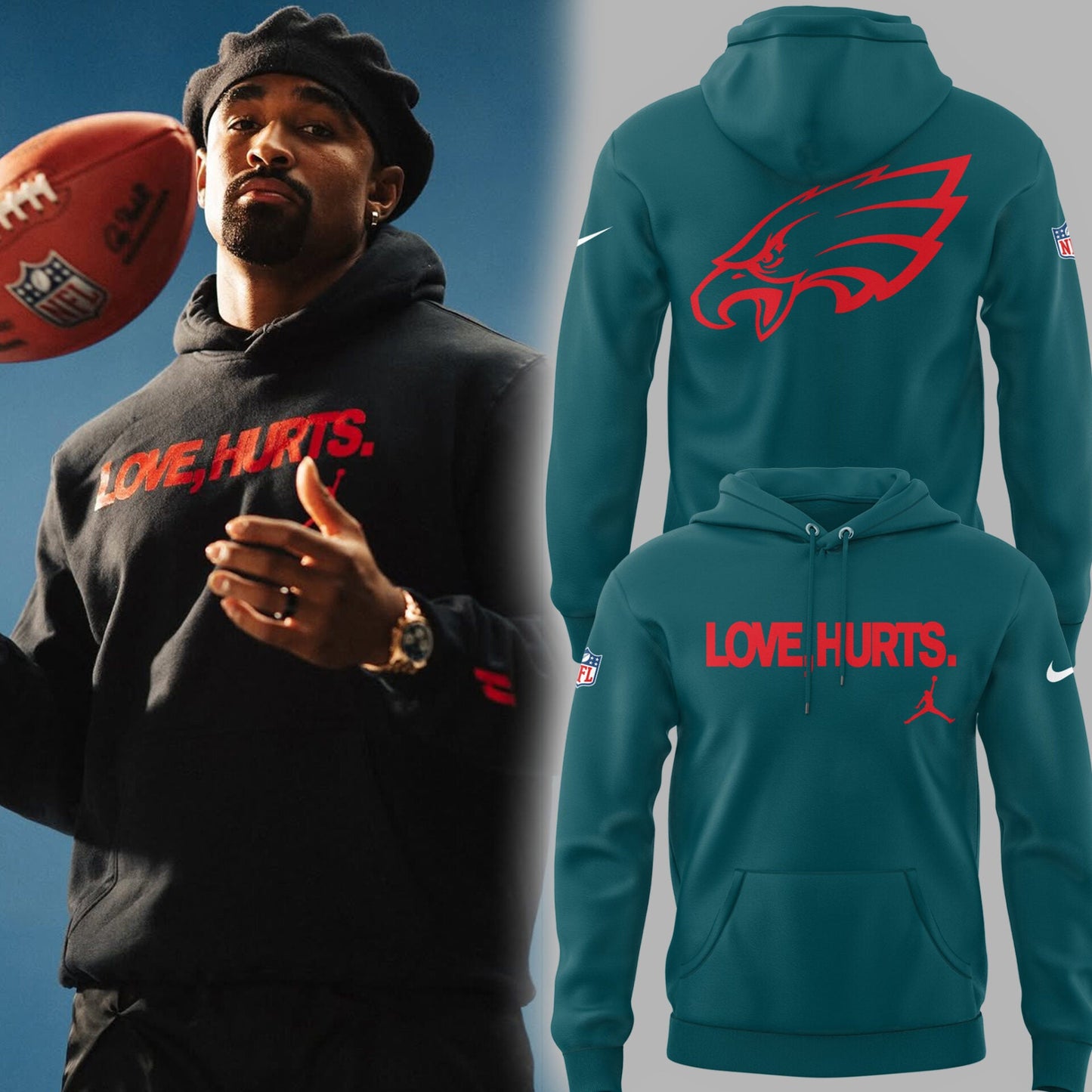 Limited Edition Eagles Football Love, Hurts Green Hoodie