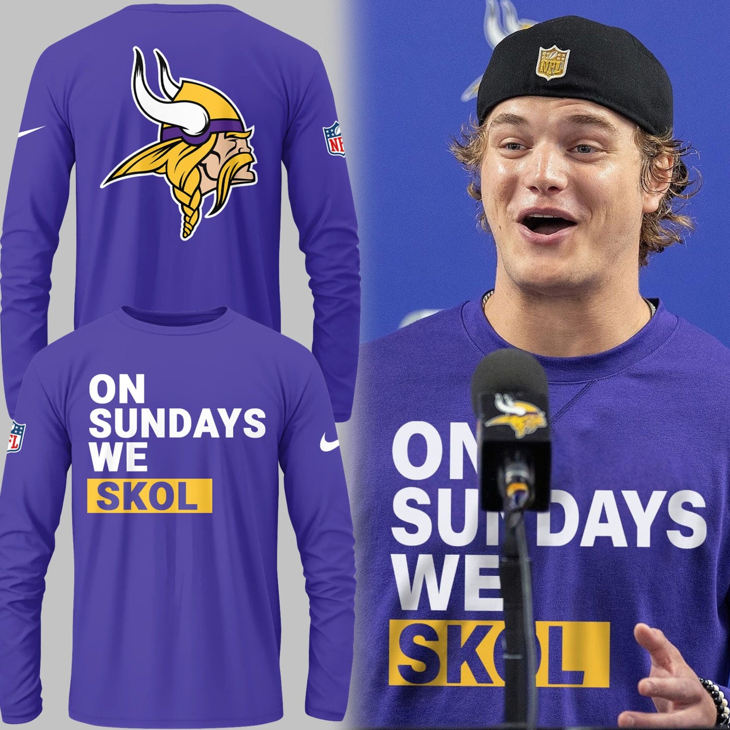 Limited Edition Vikings FB “On Sundays We SKOL” Purple Long Sweatshirt