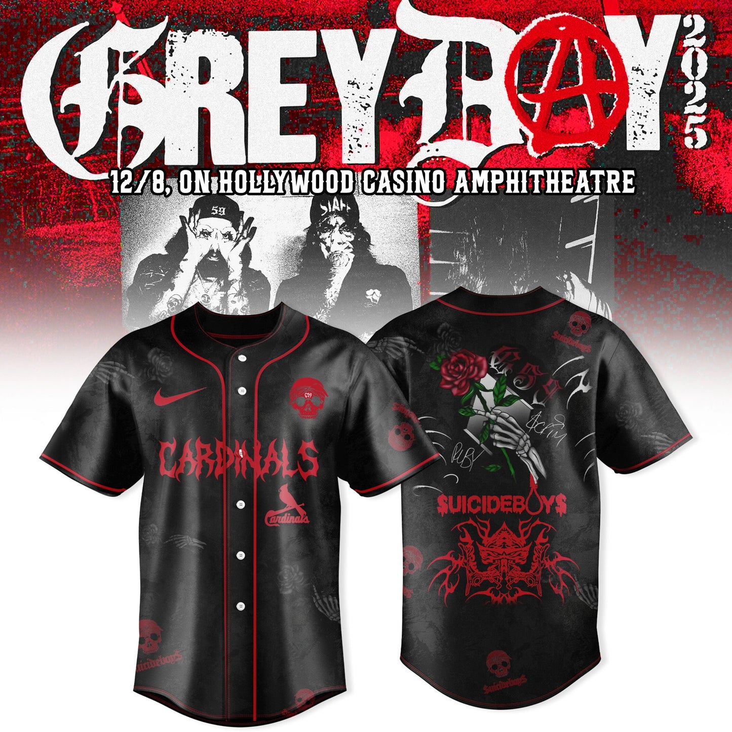 St. Louis Cardinals x $uicideboy$ GreyDay Tour Merch 2025 Jersey