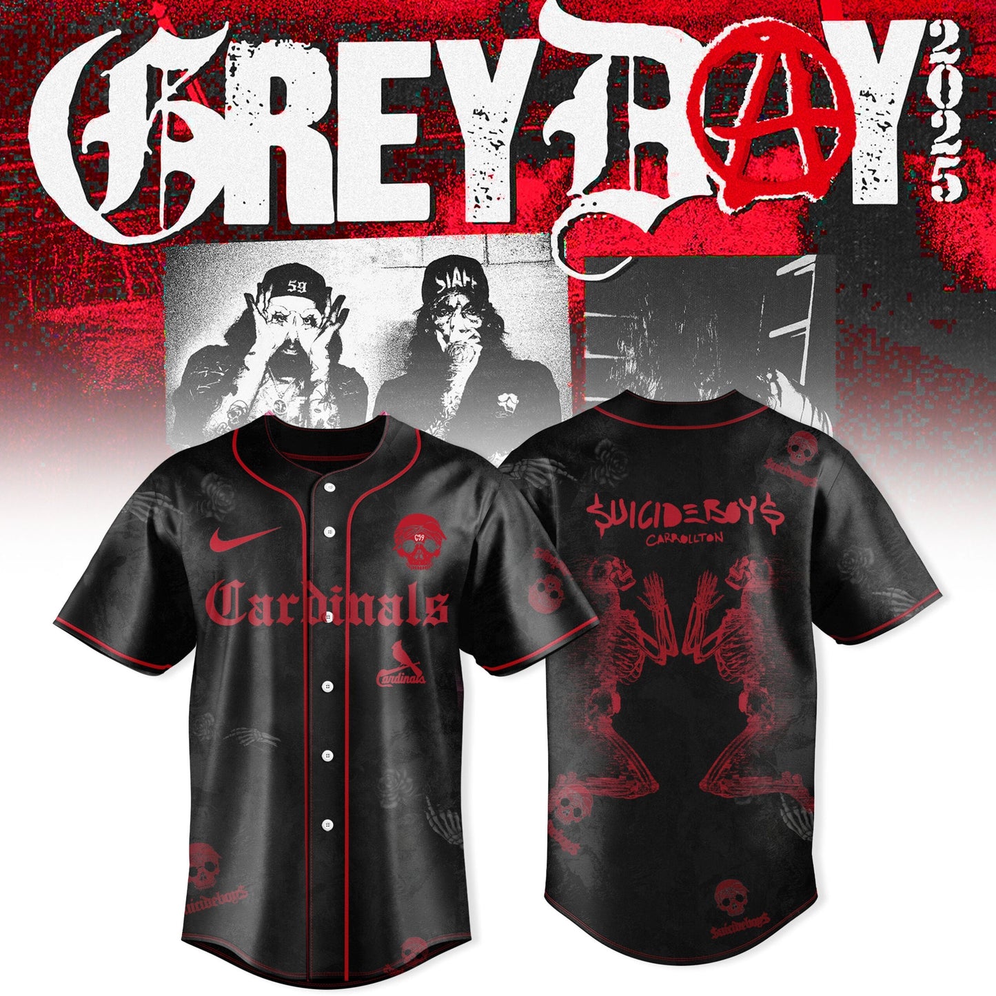 St. Louis Cardinals x $uicideboy$ GreyDay Tour Merch 2025 Jersey
