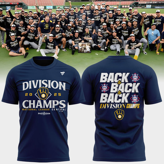 Milwaukee Brewers Fanatics Navy 2025 NL Central Division Champions Locker Room T-Shirt