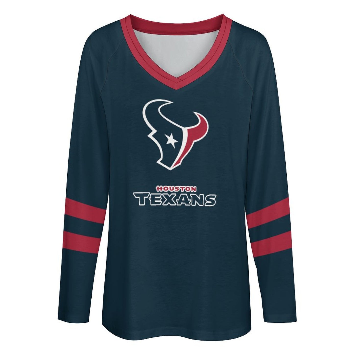 Houston Texans Women's V-neck Double-layered Long-sleeved Loose T-shirt