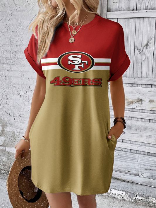 San Francisco 49ers Solid Hidden Pocket Batwing Sleeve Tee Dress