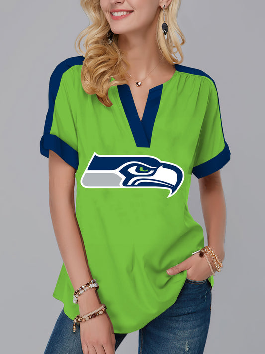 Seattle Seahawks  Fashion Short Sleeve V-Neck Shirt