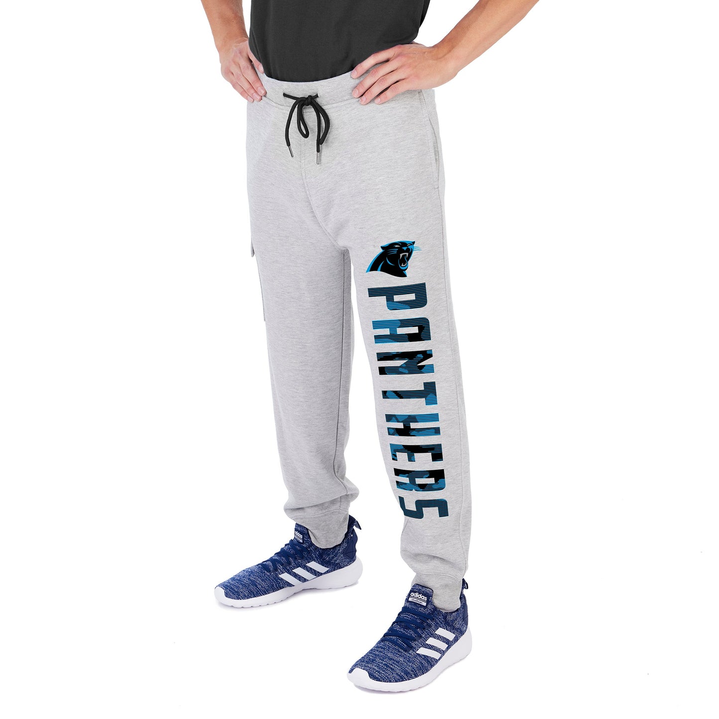Zubaz Men's NFL CAROLINA PANTHERS HEATHER GRAY CARGO SWEATPANT Large