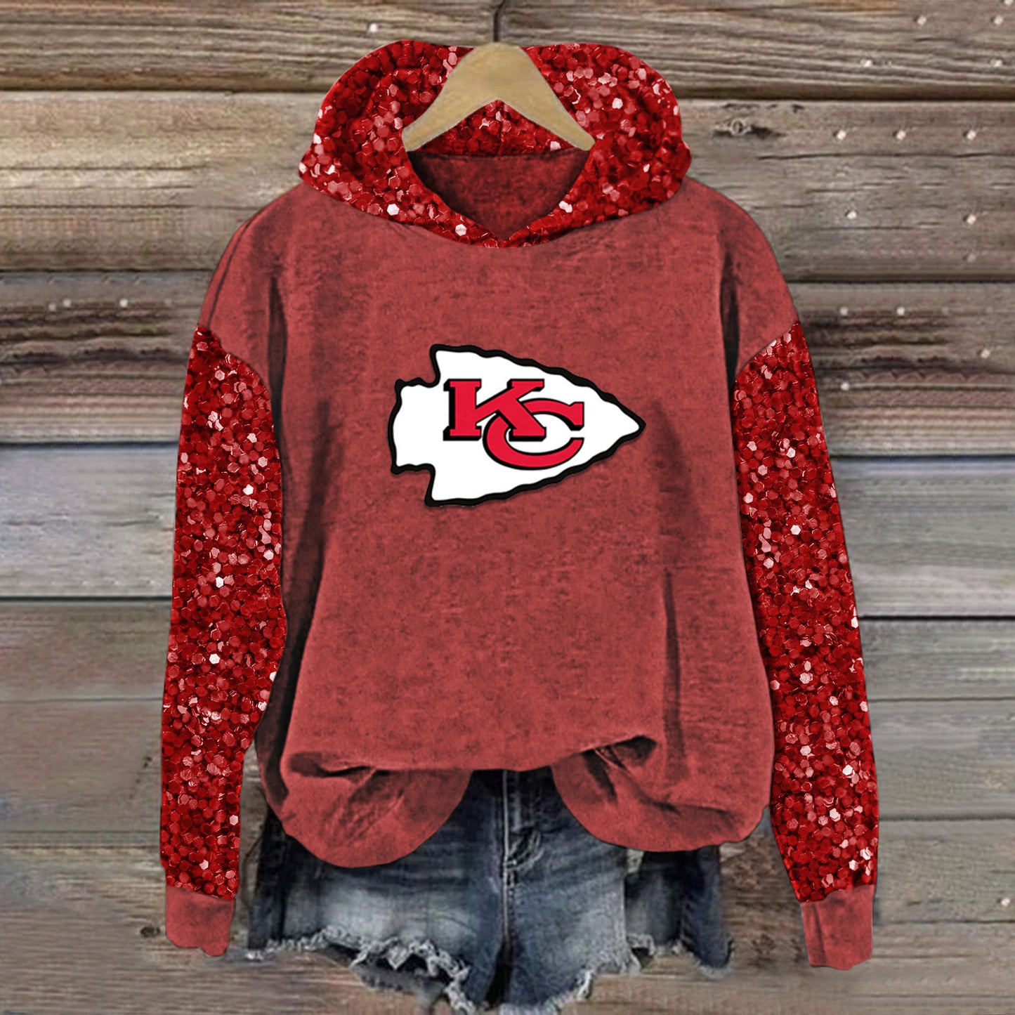 Sequined Sleeves Vintage Hoodie