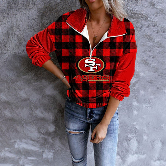 Unisex Plaid Quarter Zip Sweatshirt