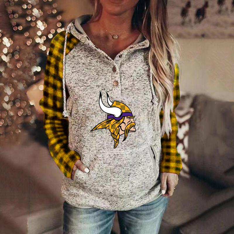 casual Plaid stitched print Hoodie