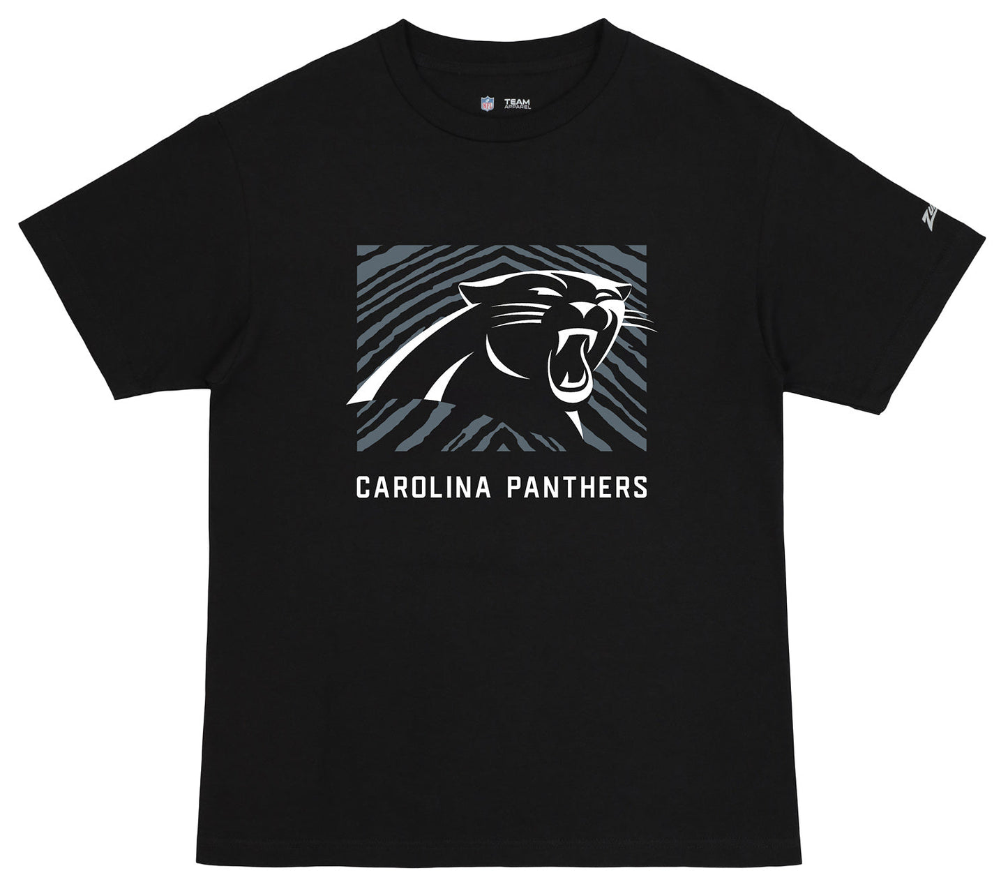 Zubaz NFL Unisex Cotton Heavyweight Short Sleeve T-shirt Black With Grey Tonal Tunnel Logo for Men and Women, Carolina Panthers