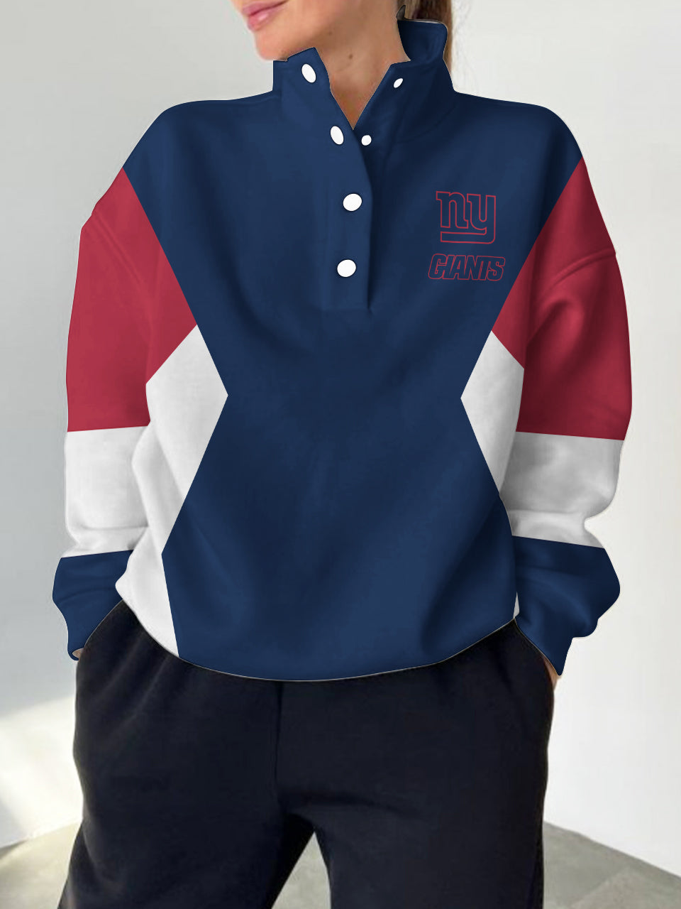 New York Giants 2025 New Design Casual Snap  Mockneck Pullover