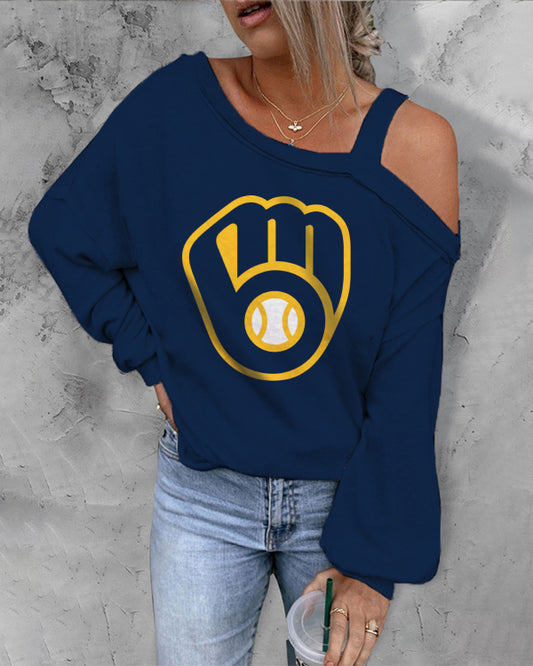 ASYMMETRICAL NECK SHIFT CASUAL LONG SLEEVE TOP