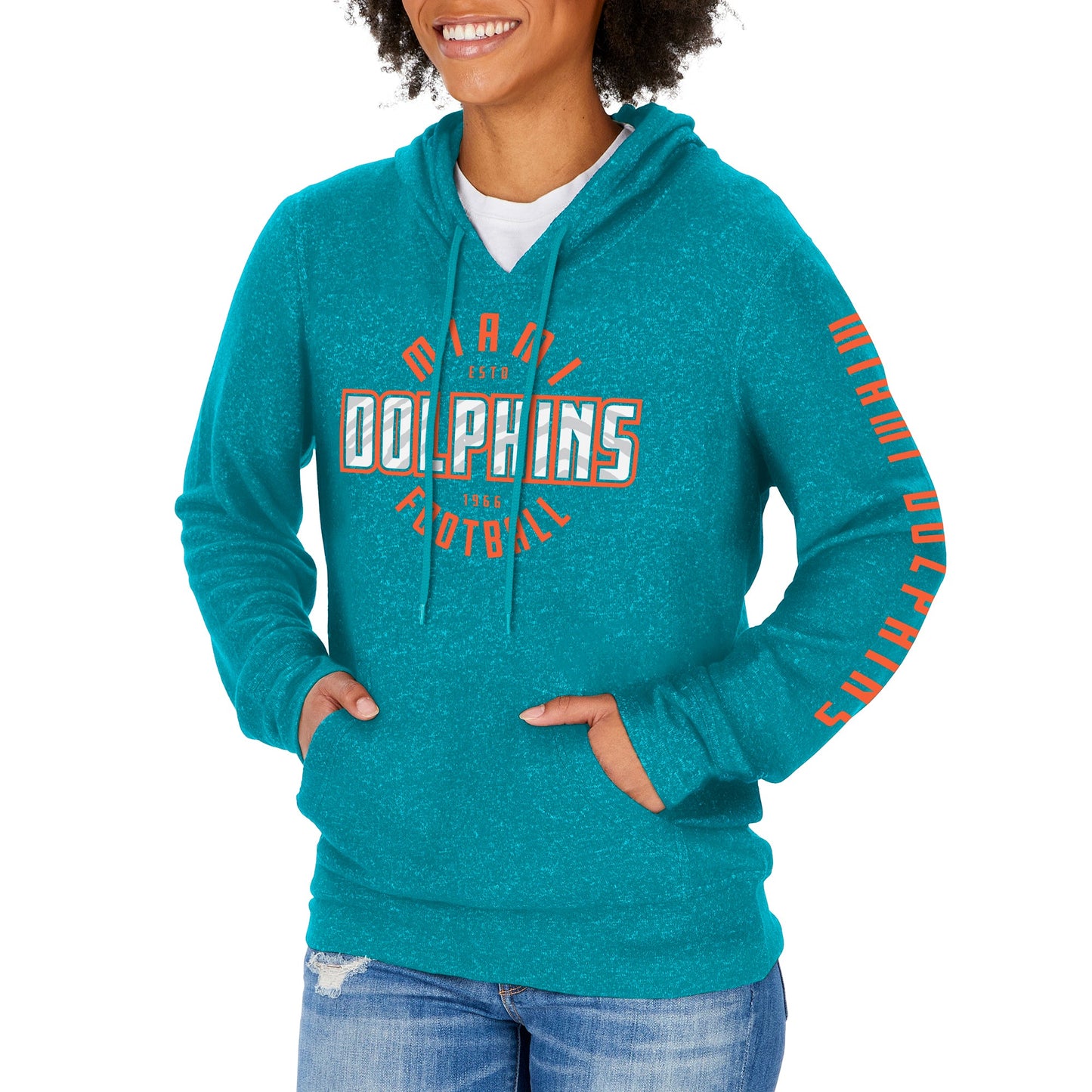 Zubaz NFL Women's Miami Dolphins Marled Soft Pullover Hoodie