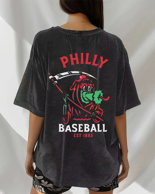 Washed Distressed Print Short Sleeve T-shirt