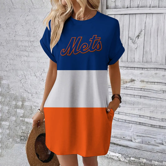 New York Mets Hidden Pocket Short Sleeve Tee Dress