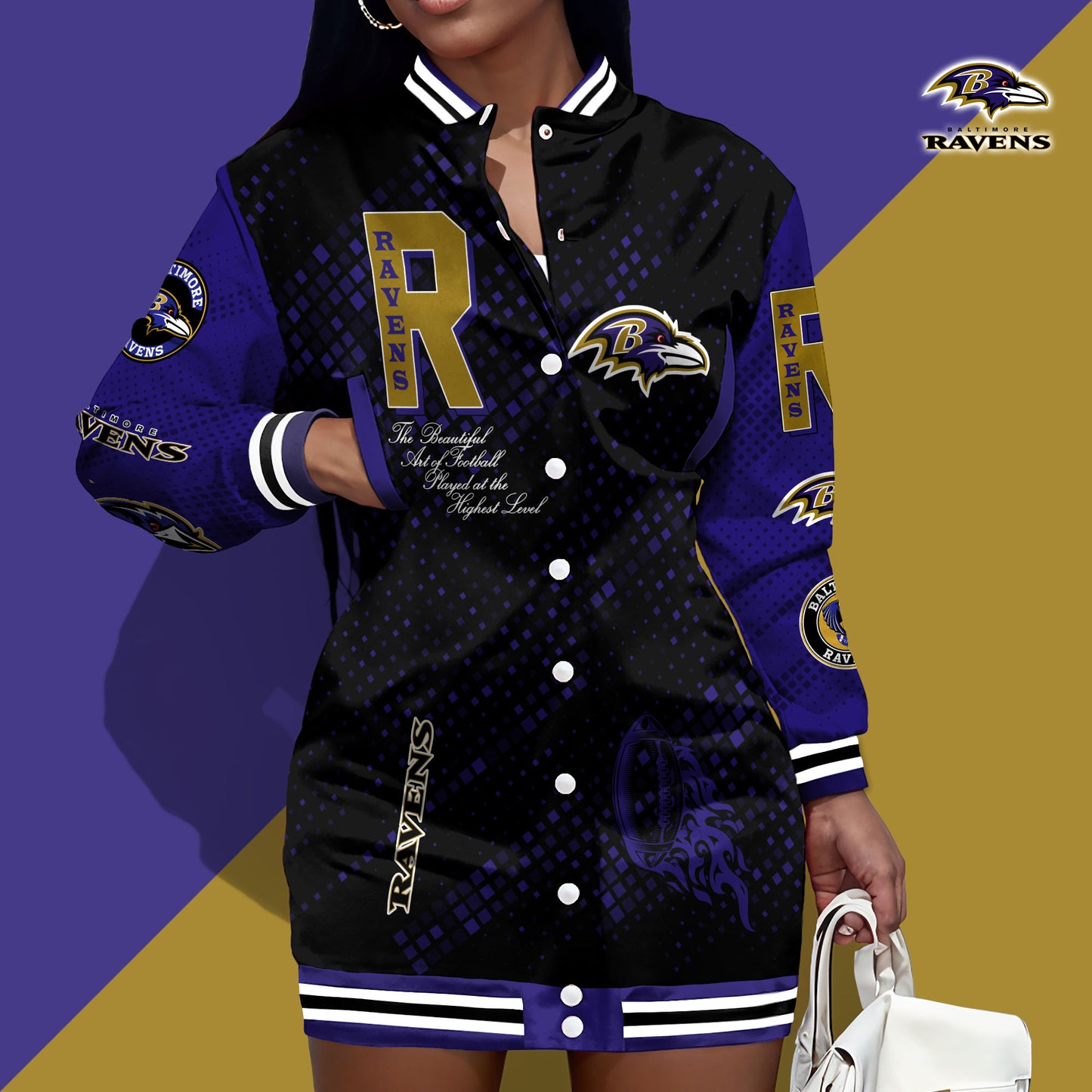 Baltimore Ravens Limited Edition Button Down Long Sleeve Jacket Dress
