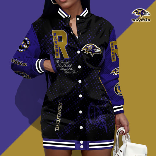 Baltimore Ravens Limited Edition Button Down Long Sleeve Jacket Dress